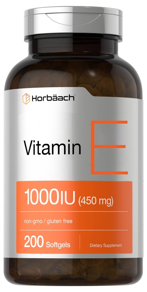Horbäach Vitamina E 1000 IU Softgel Capsule | 200 Count | Non OGM, Gluten Free, Preservative Free | Vitamina E Oil