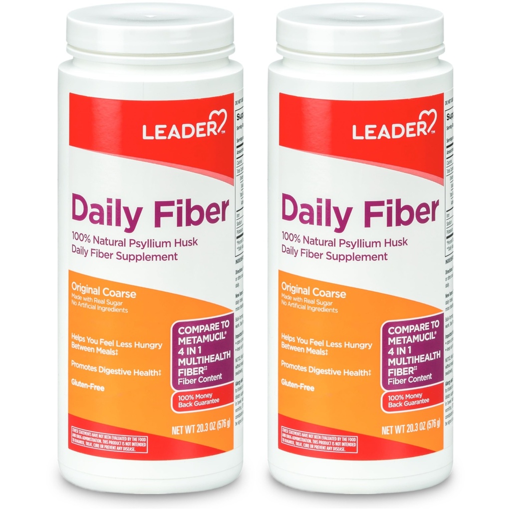 LEADER Psyllium Husk Powder Supplement 4-in-1 Fibra per la salute digestiva, pianta basata 100% naturale Psyllium Husk Daily Fiber, senza glutine, non OGM, Confronta Metamucil 20.3 OZ (pacchetto di 2)