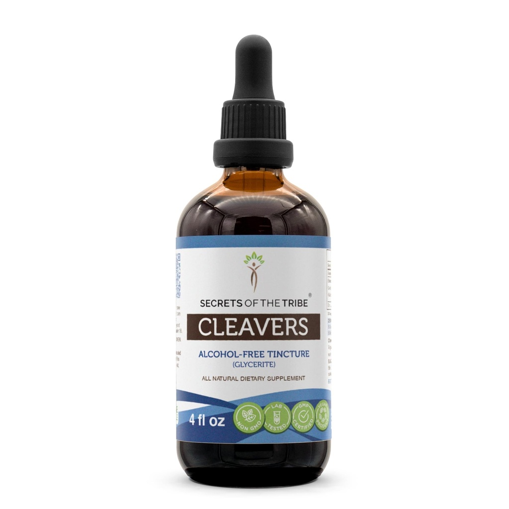 Segreti della Tribe Cleavers Tincture Alcohol-Free Liquid Extract, Cleavers (Galium aparine) Dried Herb (4 FL OZ)