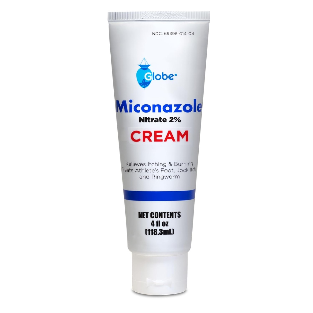 Globe Miconazole Nitrate 2% Topical Antifungal Cream (4 oz Tube) per Athlete Foot, Jock Itch, Ringworm Fast-Acting Relief - Formula di resistenza extra per prurito, irrigazione e protezione della pelle