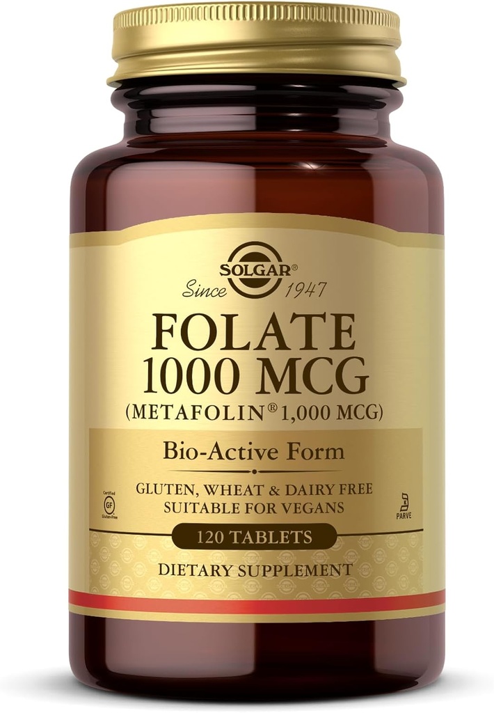 Solgar Folate 1000 mcg - 120 compresse - 1000 mcg Bio-Active Metafolin - Vegan, Gluten Free, Dairy Free, Kosher - 120 Serve