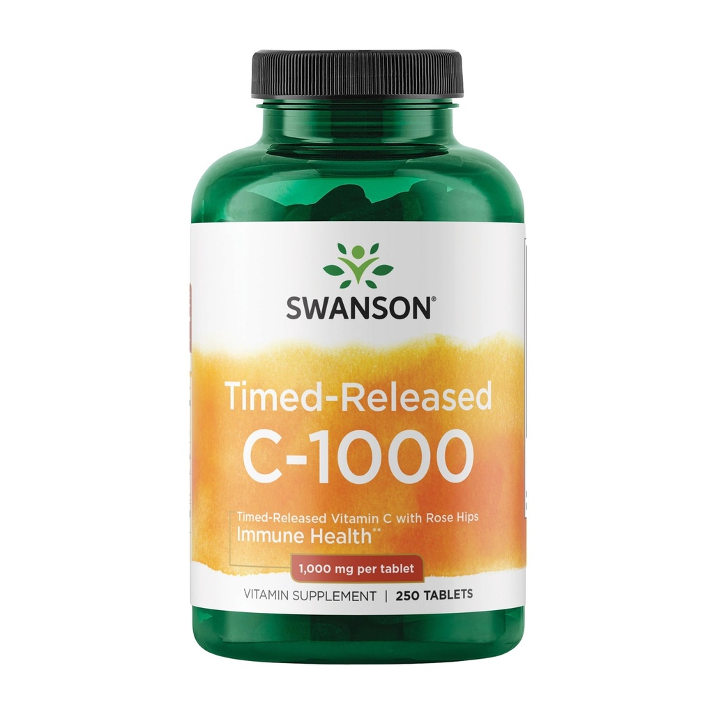 Swanson Timed-Release Vitamina C con Rose HIPS Sistema Immune Support Skin Cardiovascolare Salute Antiossidante Supplemento 1000 mg 250 compresse