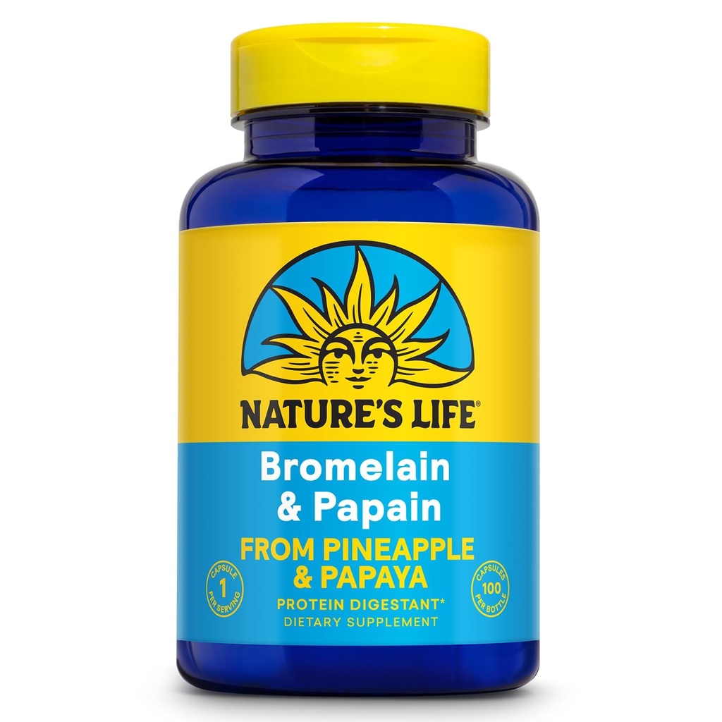 Natura's Life Bromelain & Papain | Enzimi proteolitici per il supporto digestivo & Comfort | da Ananas & Papaya | 250mg Ea | 100 capsule vegetariane