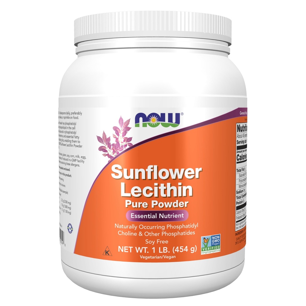 NOW Integratori di alimenti, Lecitina di girasole con la colina di fosfatidil naturale e altri fosfatidi, Polvere, 1-Pound