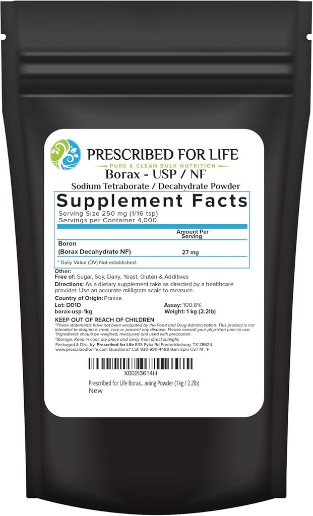 Prescritto per la polvere di vita di Borax, puro USP NF Grade Tutta la polvere naturale di Borato di sodio, Booster di pulizia domestica, attivatore sottile e polvere di pulizia multiuso (1kg / 2.2lb)