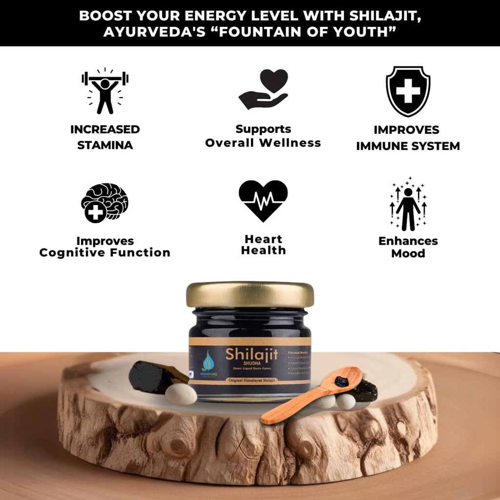 Vedapure Purest Himalayan Shilajit Resina 100% puro Shilajit con acido Fulvic & 85+ Trace Minerals Complex per energia e supporto immunitario, 15 Grammi