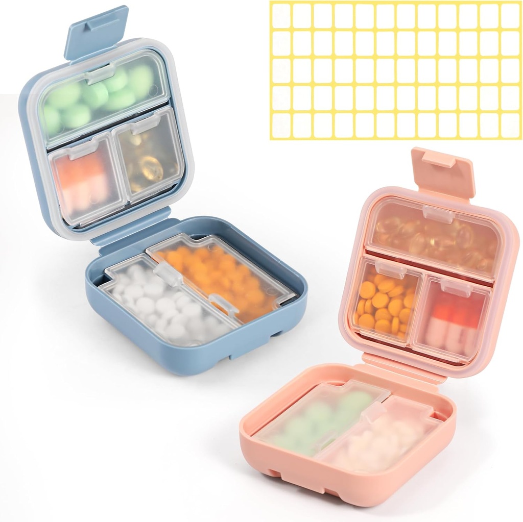 Dynippy Daily Pill Organizer 5 scomparti Portable Moisture Proof Small Pill Case per Pocket Purse Travel Pill Box Portable Medicine Vitamin Fish Oil Holder Container (Blue Pink)