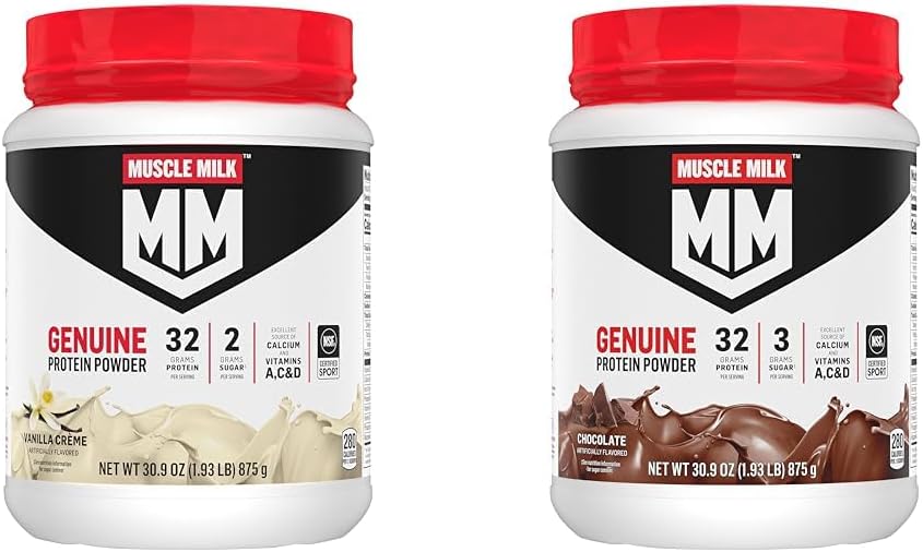 Muscolo Latte Genuine Protein Powder Bundle, Vanilla Crème 1.93 Pounds 12 Servings 32g Protein 2g Zucchero e Cioccolato 1.93 Pounds 12 Servings 32g Protein 3g Zucchero