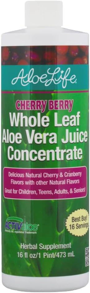 Aloe Life - Succo intero Leaf Aloe Vera, Organico Certificato, Senza Glutine (Borsa di Ciliegio, 16 oz)