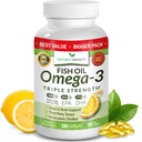 Migliore tripla resistenza Omega 3 Fish Oil Pills - 180 capsule - 2400mg ad alta potenza Burpless Lemon Flavor 864mg EPA 576mg DHA Ultra Pure Liquid Softgels per le articolazioni cerebrali Occhi Heart Health Supplement