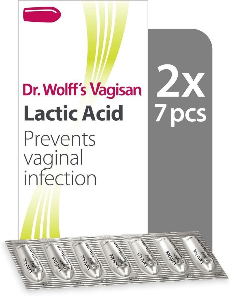 Vagisan Dr. Wolff's Lactic Acid Pessaries, Daily Vaginal Health & Intimate Hygiene, Previene l'infezione, 2X7pcs