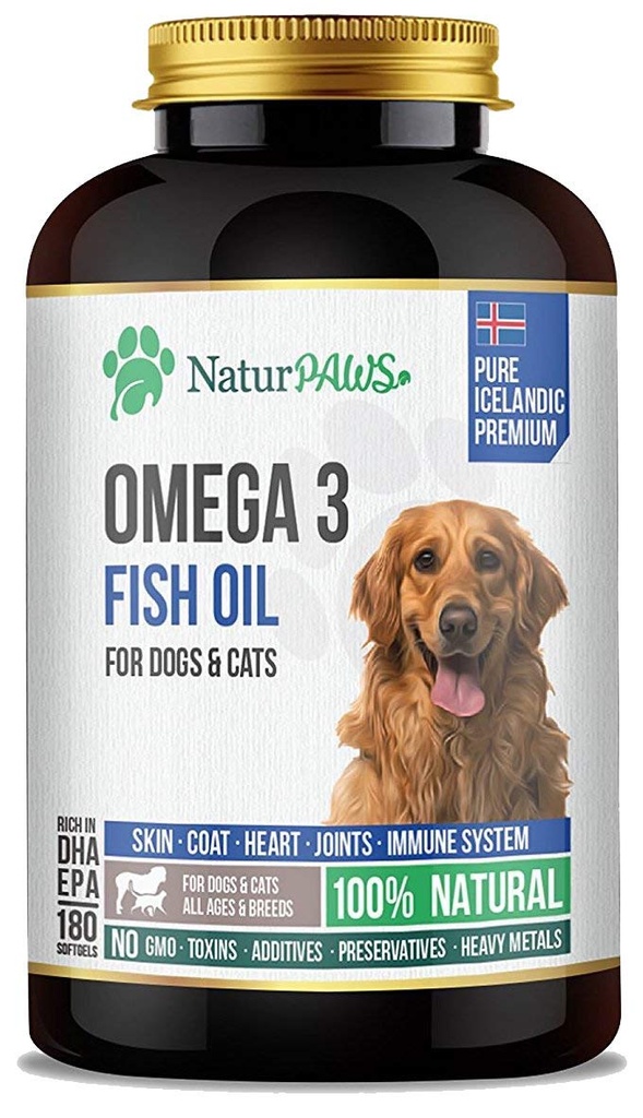 Omega 3 Fish Oil Supplement per cani e gatti - 1000 mg Pure DHA e EPA Omegas - Supporta Cappotto sano e pelle, Cuore, Sistema immunitario, Giunti e Hip - 180 softgels