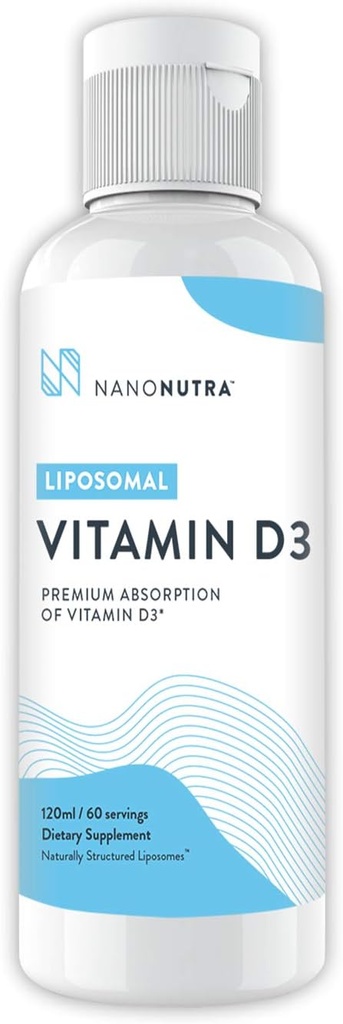 Vitamina Liposomal D3 Integratore con Vitamina K2 di NanoNutra - OGM/Soy Free | GMP Certificato (120ml/60 Serve)
