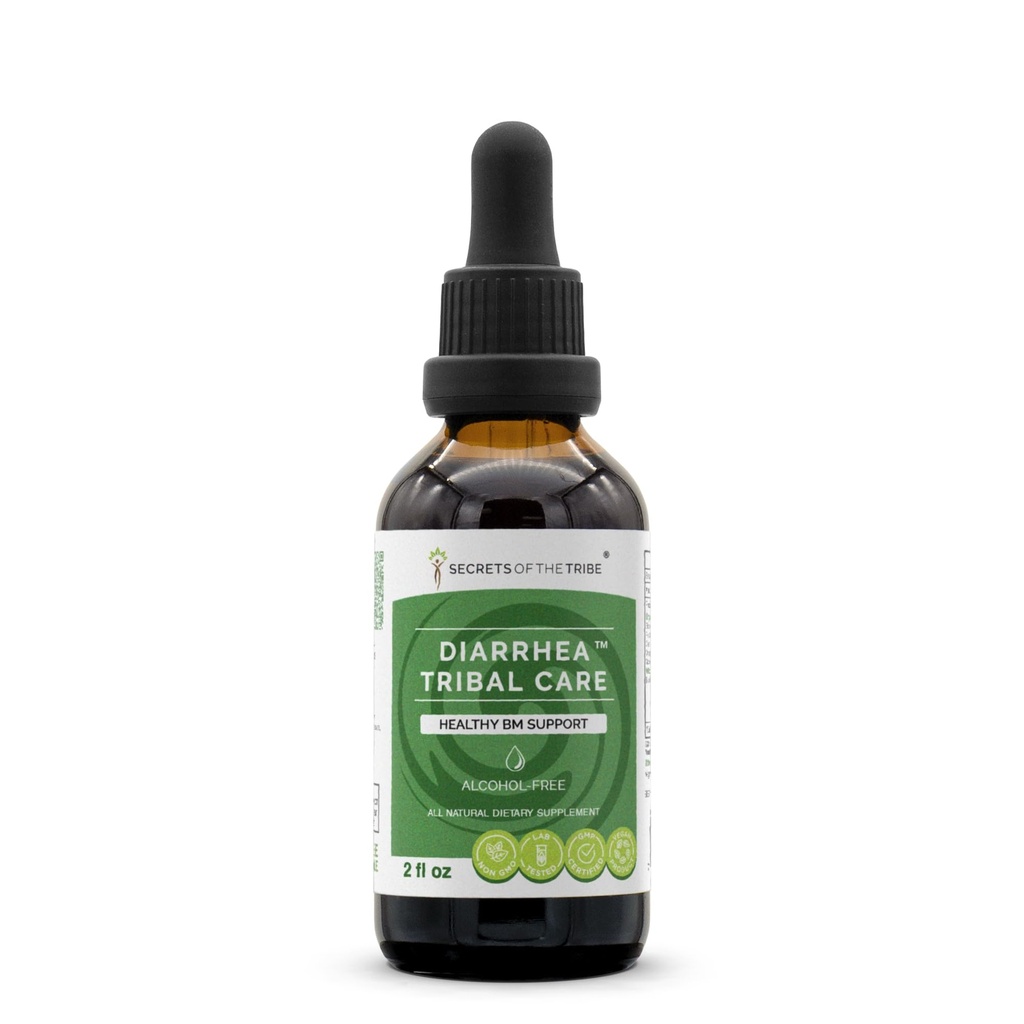 Segreti della Tribe Diarrhea Tribal Care Tincture Alcohol-Free Extract, Herbs BlackBerry Rubus Fruticosus, Camomilla Matricaria Recutita, Goldenseal Hydrastis Canadensis Digestione sana 2 oz