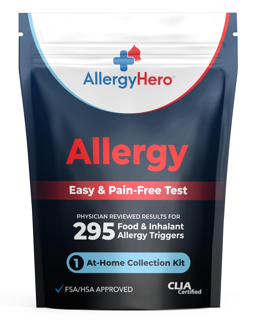 AllergyHero Kit completo di prova dell'allergia alimentare e ambientale con 295 Trigger per adulti e bambini – Kit di prova dell'allergia all'uso facile e senza dolore con risultati accurati
