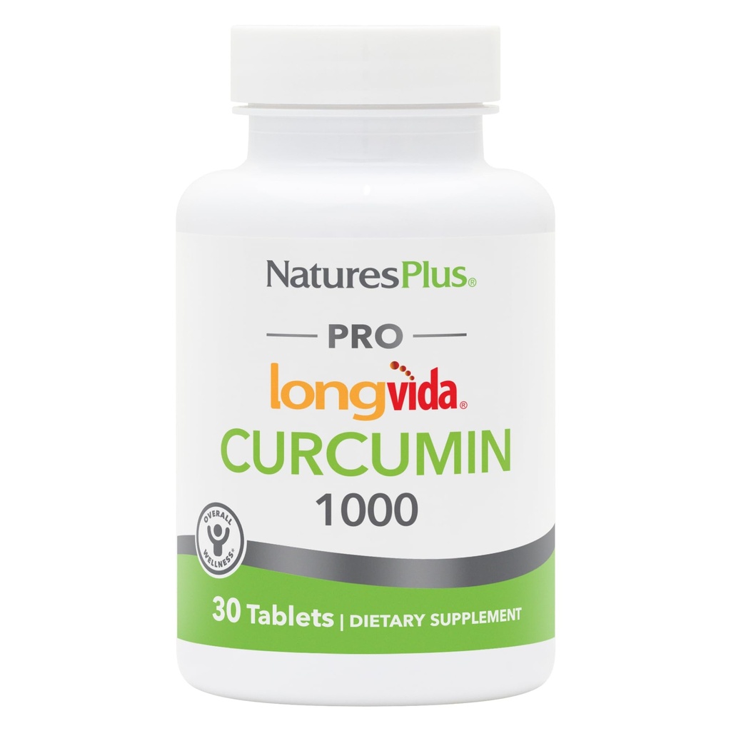 NaturesPlus PRO Longvida Curcumin 1000 mg - 30 compresse - Promuove la protezione radicale libera sana - Non OGM, Vegan & Gluten Free - 30 Serve