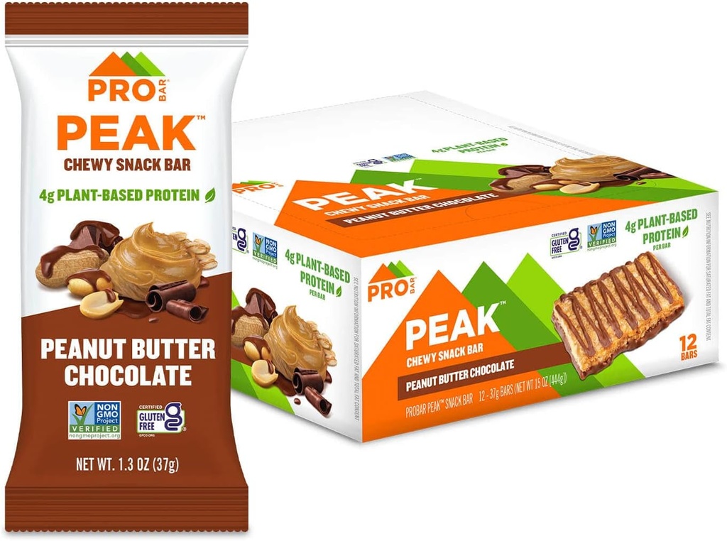 PROBAR - Peak Bar, Piselli di arachidi Cioccolato Snack Bar, 4g Protein, Non OGM, Senza Glutine (Pacchetto di 12)