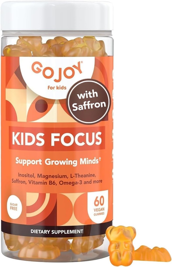 Bambini Focus Gummies - 7-in-1 Focus & Attenzione Supplemento per bambini e adolescenti w/Saffron Extract, Magnesium Glycinate, L-teanina, Inositol & More - Vegan, Gluten & Sugar-Free, Non OGM