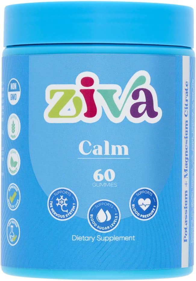 Ziva Calm Gummies – Citrato di potassio e Citrato di magnesio supplemento per il rilassamento, sollievo di stress e supporto muscolare – 60 Conte