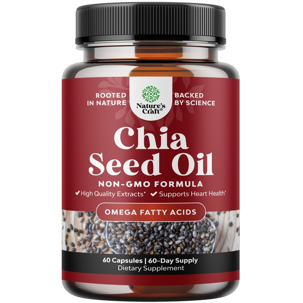 Estratto di olio di semi di chia - Base di piante Omega 3 6 9 Supplemento e capsule di fibre giornaliere per gli adulti Supporto digestivo e immunitario e salute del cuore - Omega 3 Fatty Acids Supplemento per gli uomini e le donne