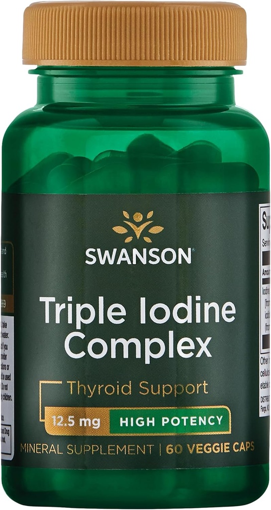 Swanson Triple Iodine Complex-Natural Supplemento per il supporto della tiroide vitale-Promotes Funzione metabolica, aumento della produzione di globuli rossi, & Heart Health-(60 capsule vegetali, 12.5mg ogni) 1 confezione
