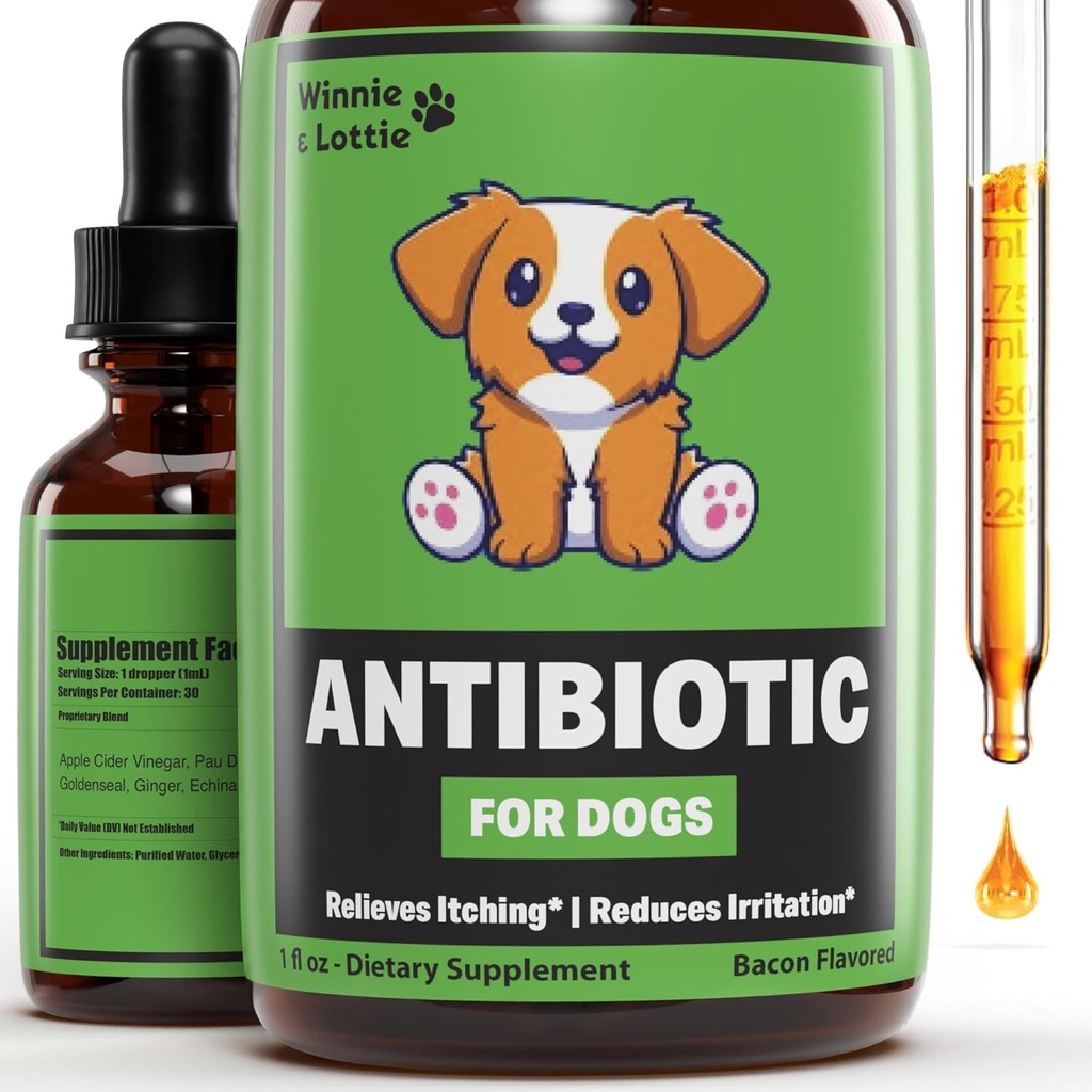 Antibiotici Cani Naturali - Antibiotici per Cani - Supporti Rilievo di Itch, Rilievo di Allergia, Salute Immune & More - Antibiotici per Cani - Itch Relief per Cani - Trattamento di Infezione di Lievito per Cani - 1 oz