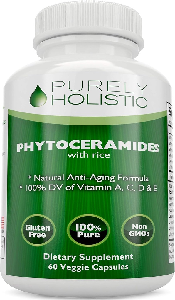 Phytoceramides Skin Terapia Supplemento 60 capsule 100% Riso Basato 100% naturale Vegetariano / Vegan capsule 100% DV di vitamina A, C, D & E con nessun filler o ingredienti artificiali