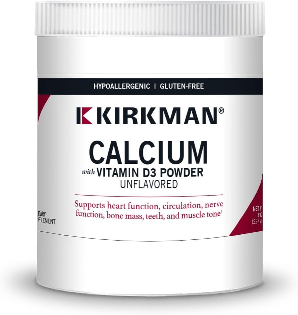 Kirkman - Calcio con vitamina D3 Polvere - 8 oz - Minerali essenziali - Aiuta a mantenere le ossa forti - non aromatizzate