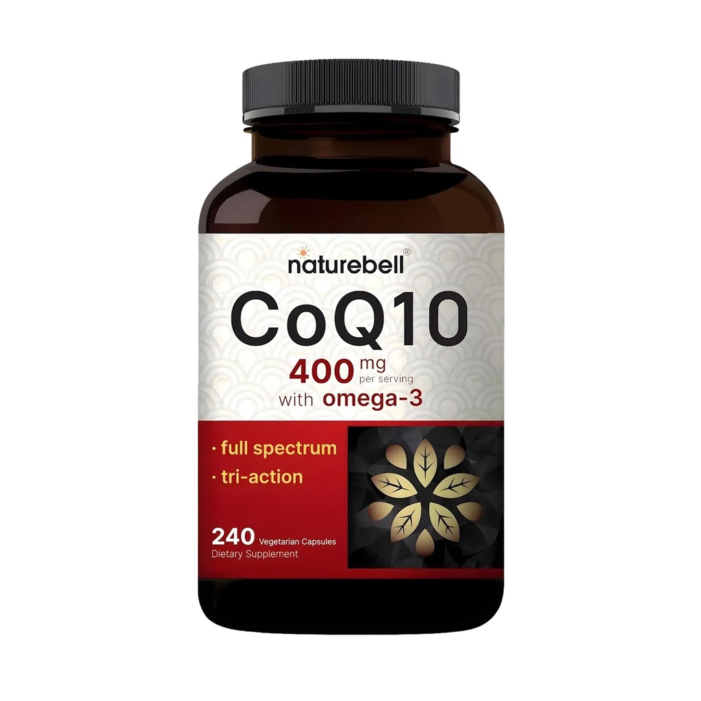 NatureBell CoQ10 400mg con capsule Omega-3-240 - Supplemento antiossidante per il supporto per la salute del cuore e dell'energia - Supporta l'energia cellulare* - Coenzima ad alta resistenza Q10