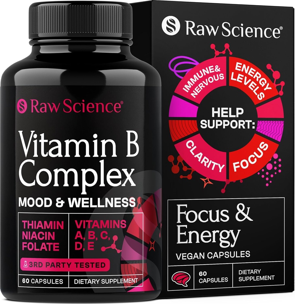 Vitamine B Complex Capsule - B Vitamine: B1 B2 B3 B5 B6 B7 B9 B12, Biotina, Acido Folico, Vitamina C per Energy & Immune Support Supplemento, Super B-Complex per Donne & Men's Nervous System, 60 Capsule