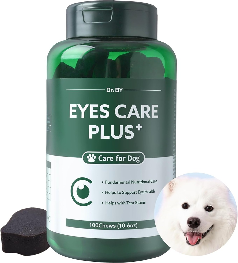 Dr.by Eyes Care Plus Dog Tear Stain Supplemento Occhi Gocce per Dogs Eye Health Support with Milk Thistle Lutein Beta Carotene - 100 Soft Chews