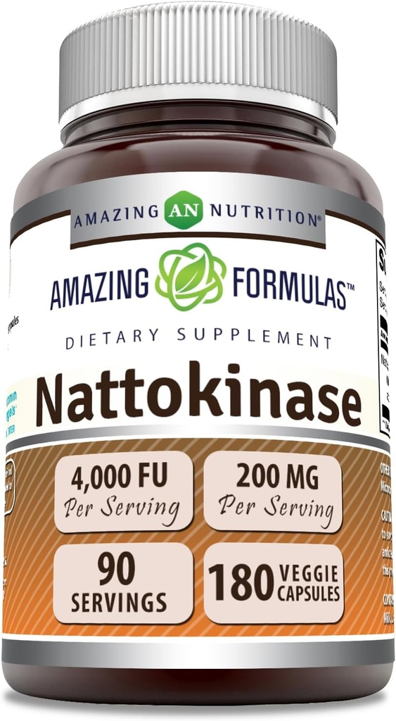 Incredibile Formulas Nattokinase Supplemento alimentare 100 mg Veggie Capsule Supplemento | 2000 FU Enzyme Activity | Non-GMO | Gluten Free | Made in USA (180 Count)