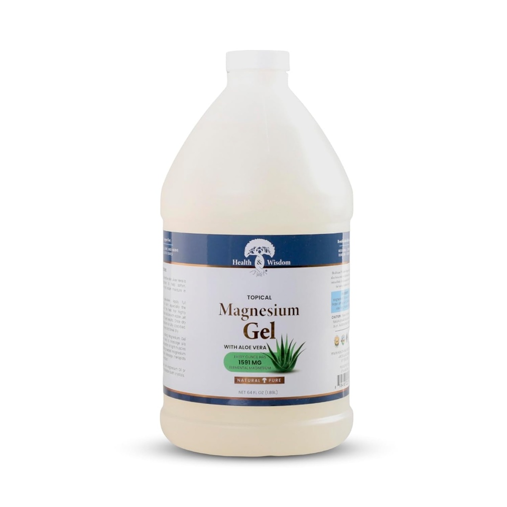 Gel di Magnesio Puro di Salute e Saggezza con estratto di alghe e Aloe Vera - Muscolo Topico & Joint Relief- Naturale e Pure Skin & Scalp idratante - Assorbimento potenziato - 64 Fl oz