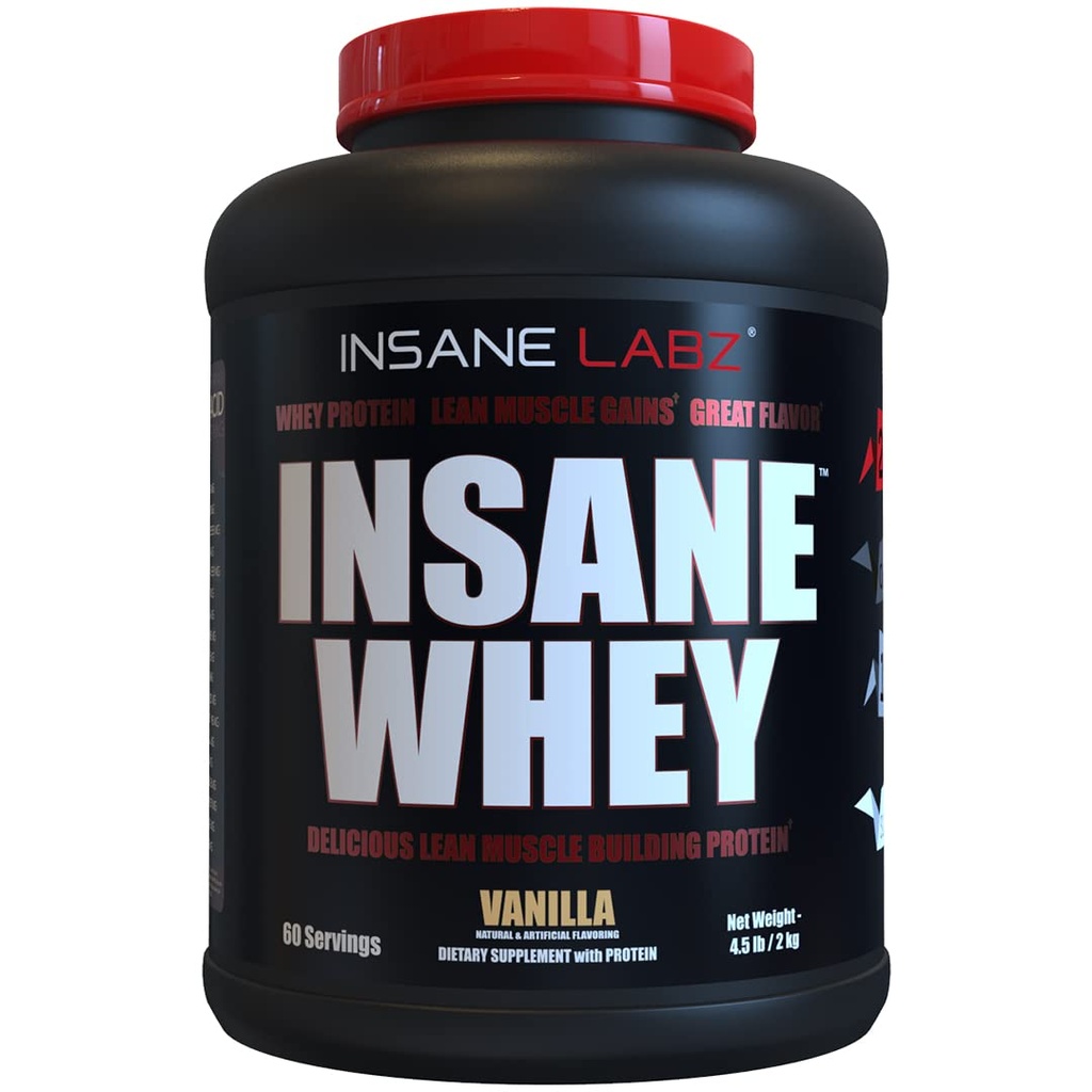 Insane Labz Insane Whey,100% Muscle Building Whey Protein, Post Workout, BCAA Amino Profile, Mass Gainer, Meal Sostituzione, 5lbs, 60 Srvgs, (Vanilla)