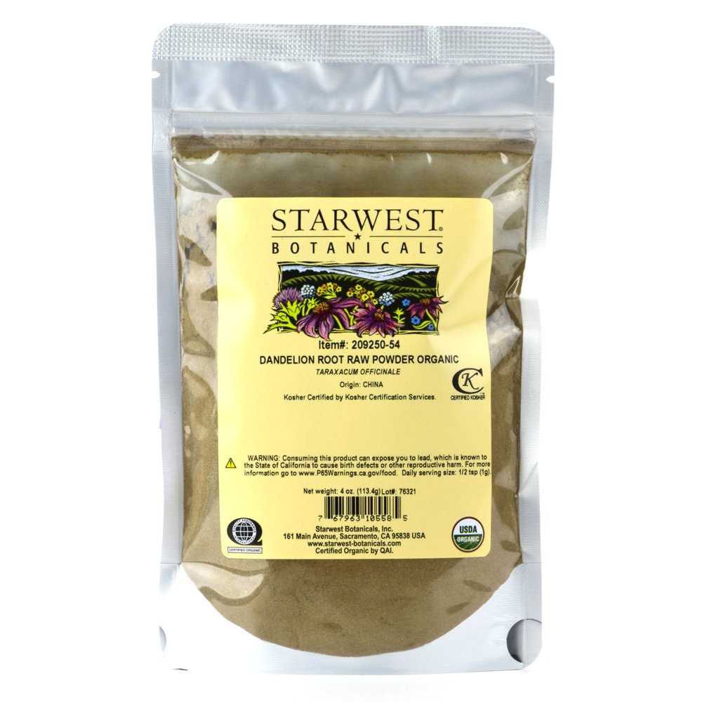 Polvere di radice di dadelione organica degli botanici di Starwest, 4 once