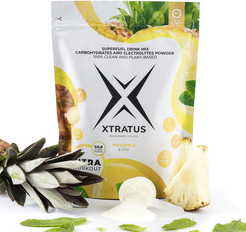 Ananas e menta - Integratore di formazione Intra con carboidrati ed elettroliti. 1,8 (Glucose:Fructose). Frutta reale, Vegan - 35,27 Oz.