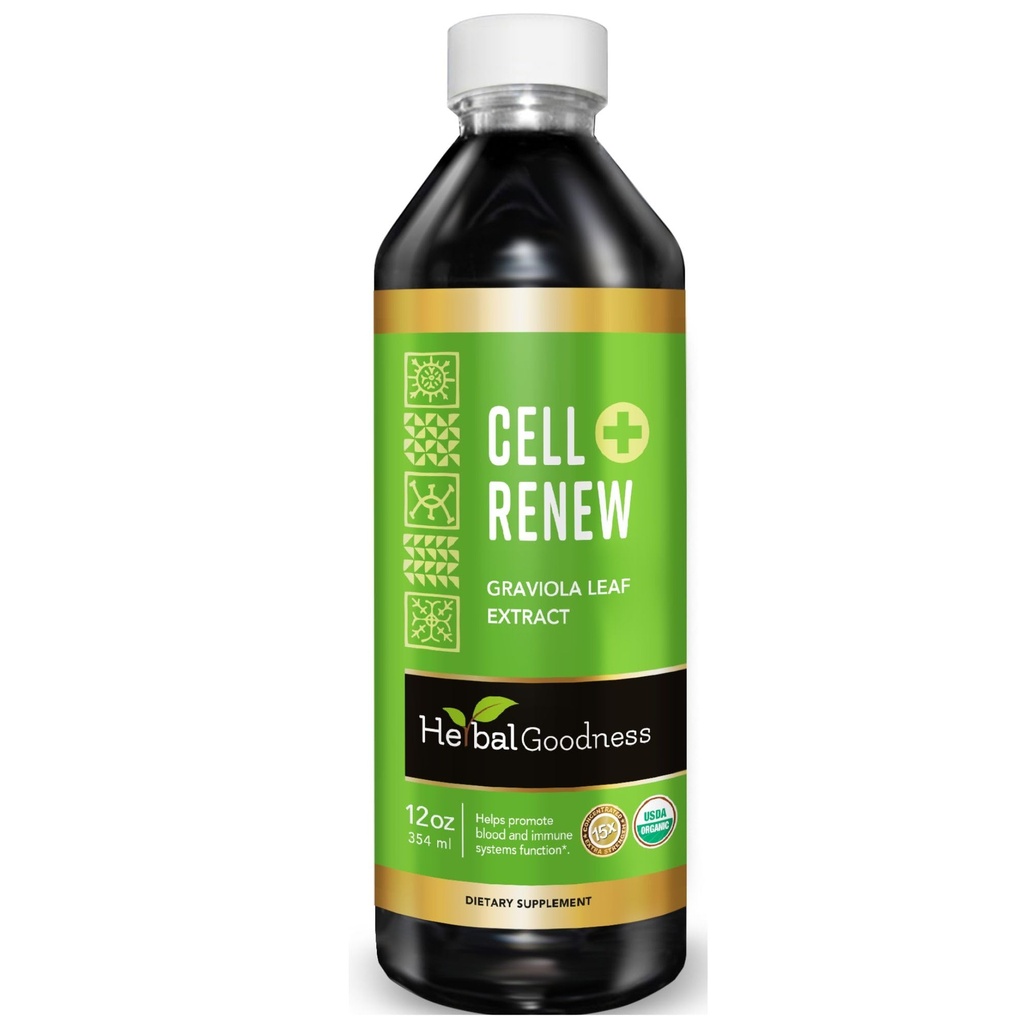 Estratto di Soursop Organic Cell Renew Graviola Leaf Extract 12oz – 15X Natural Soursop Juice Concentrate, promuove la rigenerazione cellulare, Immunity Boost, Sleep Support - Kosher Certified - Made in USA