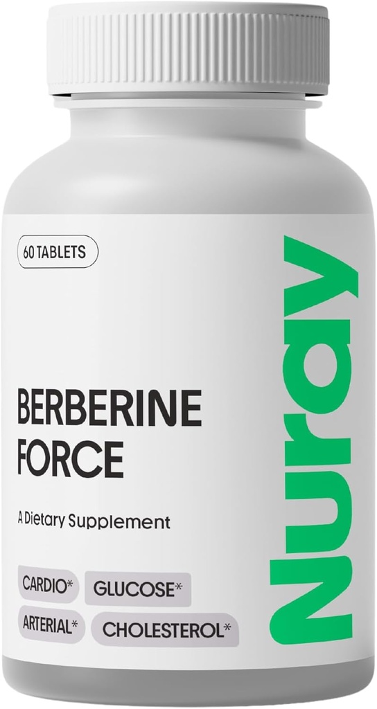 Nuray Berberine Force - Supporta la salute cognitiva, la salute gastrointestinale, la salute cardiovascolare, e aiuta a mantenere la salute metabolica - con Folate, R-Alpha Lipoic Acid - 60 Count - 500mg