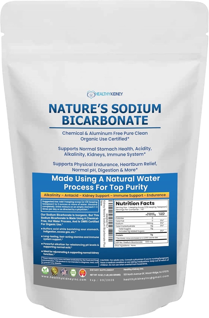 Sodio di natura Bicarbonato organico uso alluminio gratis cuocere Soda. Nessuna polvere di soda di cottura pura chimica per la salute e il benessere. Bicarbonato di sodio 1lb