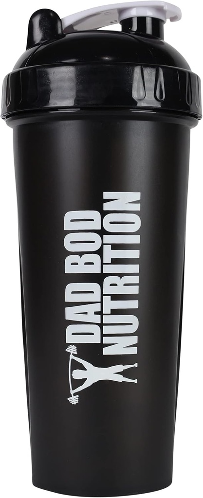 Dad Bod Nutrition Funny Protein Shaker Bottura 28 Ounce Water Cup (Black Lid)