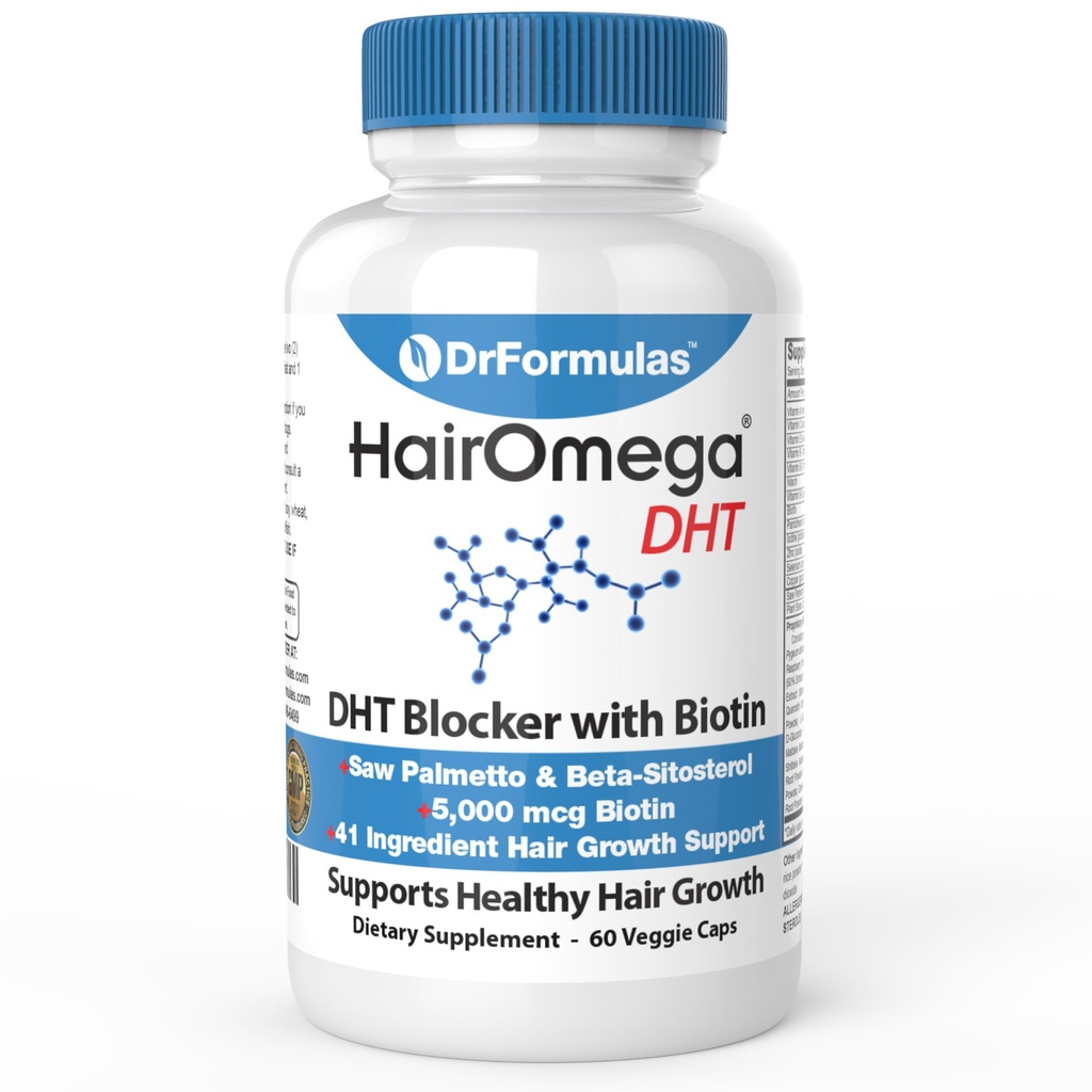 DrFormulas HairOmega DHT Blocker Biotin 5000 mcg Vitamine per la crescita dei capelli Supplemento | Pillole di perdita dei capelli per le donne e gli uomini, alimentazione di 30 giorni