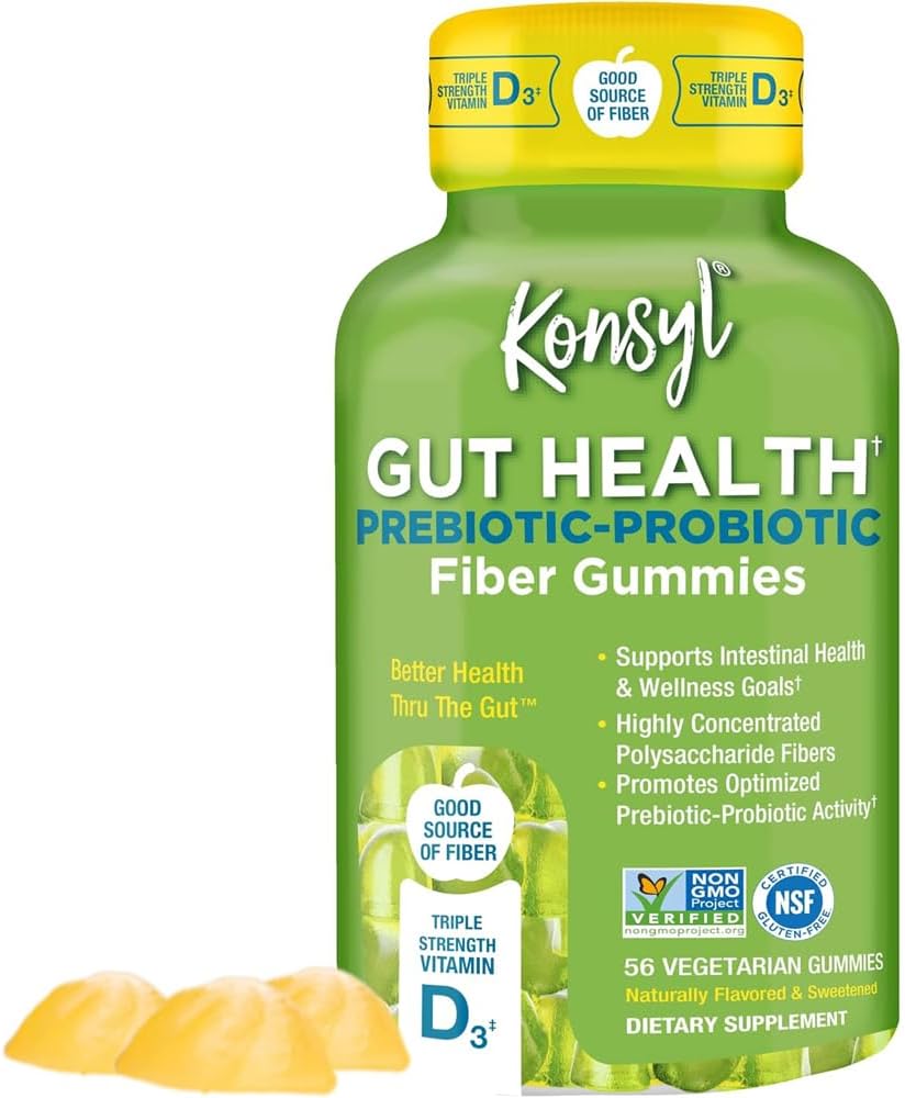 Konsyl Gut Health Prebiotic - Probiotic Fiber Gummies - Aiuta a sostenere la salute digestiva+ - Integratore di fibre vegetariane Gummies per adulti- 56 Conte