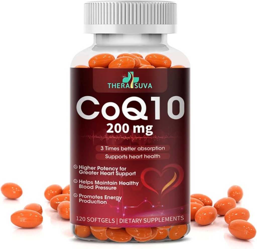 High-Absorption CoQ10 200 mg – Softgel senza glutine per il cuore, Stamina & Brain Support - 60-Day Supply, 120 Count