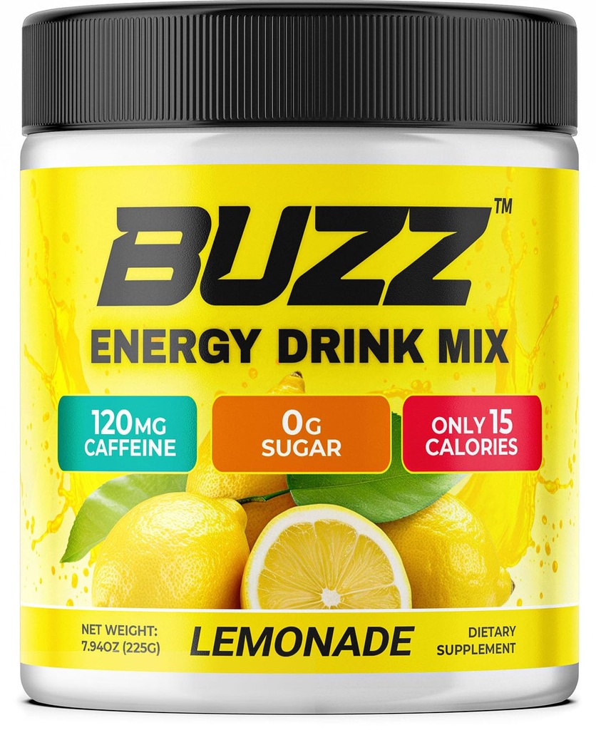 Mattina Buzz Energy Drink Powder - Energy Boost - Energia senza zucchero con antiossidanti - Mattina Calcio e Sport Nutrition Endurance Prodotto - 30 Serve, Limonata, 8 once