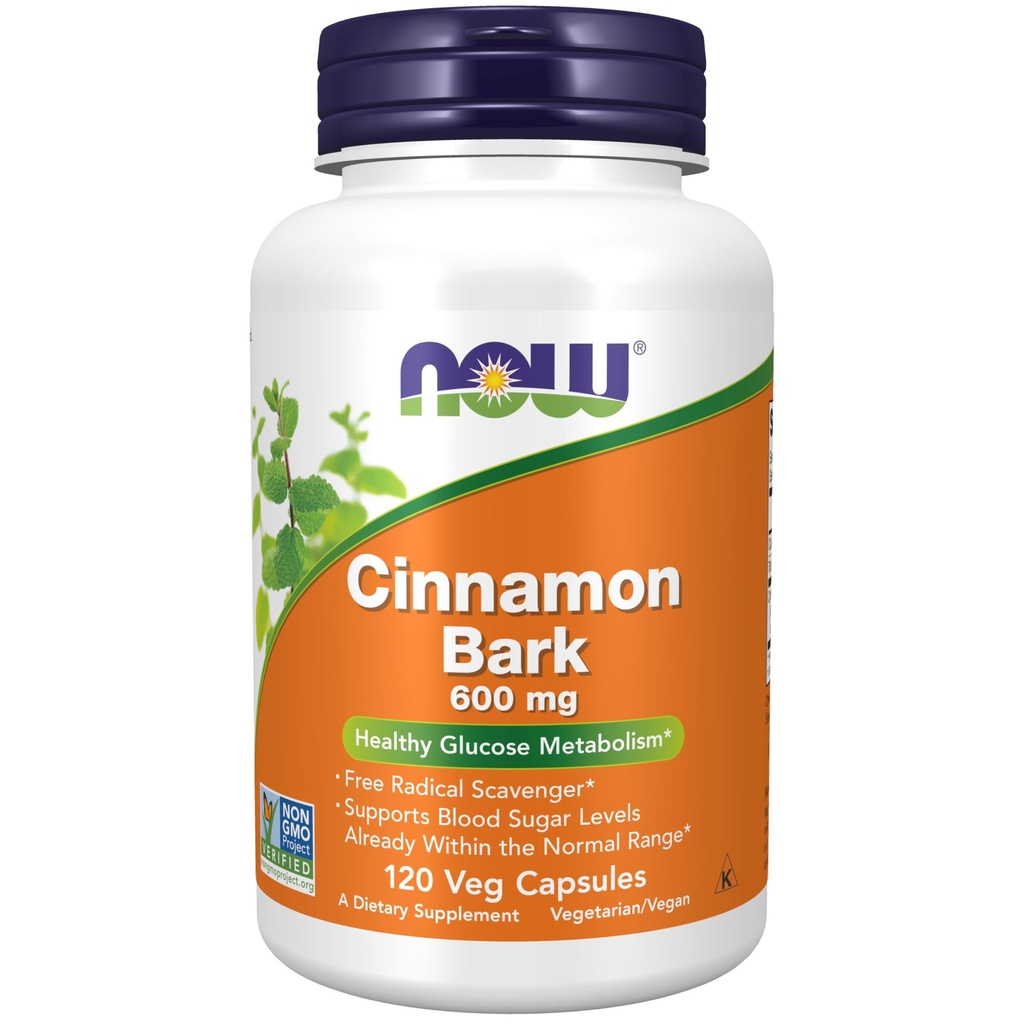 NOW Integratori, Cinnamon Bark 600 mg, Progetto Non OGM verificato, Metabolismo di glucosio sano*, 120 capsule di veg