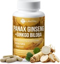 Ginseng & Ginkgo Biloba 150 capsule di verdure, polvere di estratto di radice di Ginseng di energia, con estratto di Ginkgo Biloba, 100% naturale & non OGM, Vegan, senza glutine, latticini gratis