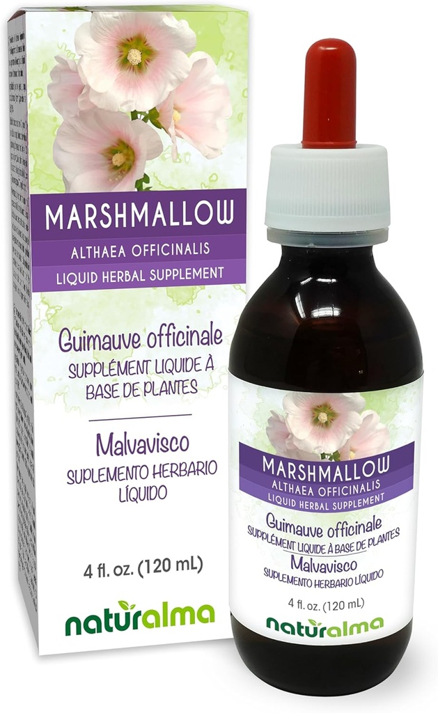 Naturalma Marshmallow (Althaea officinalis) Tintura senza alcool - 4 fl oz Liquid Extract in Drops - Integratore di erbe - Vegan