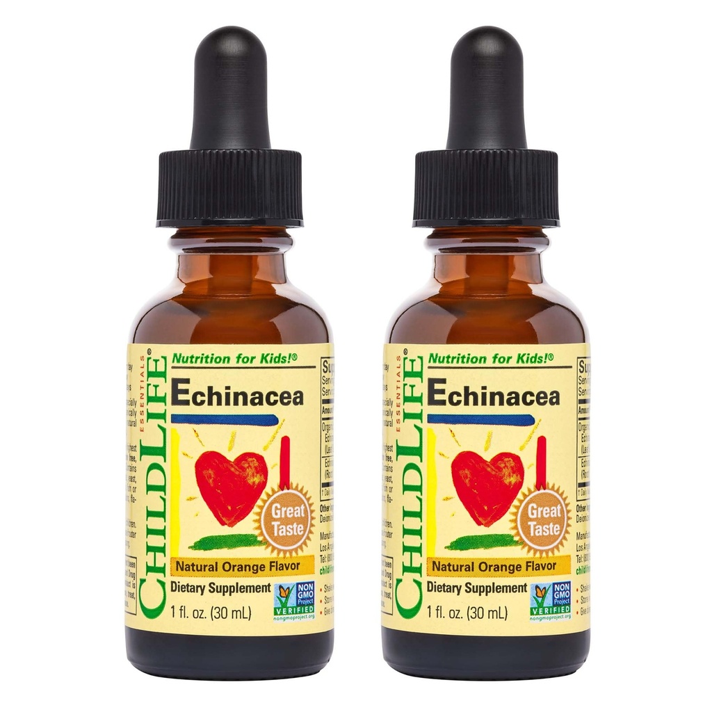 CHILDLIFE ESSENTIALS Echinacea per bambini - Gocce di Echinacea per bambini, Tintura liquida, Supplemento gratuito per bambini, bambini - Arancione naturale, 1 Fl Oz (Pack of 2)