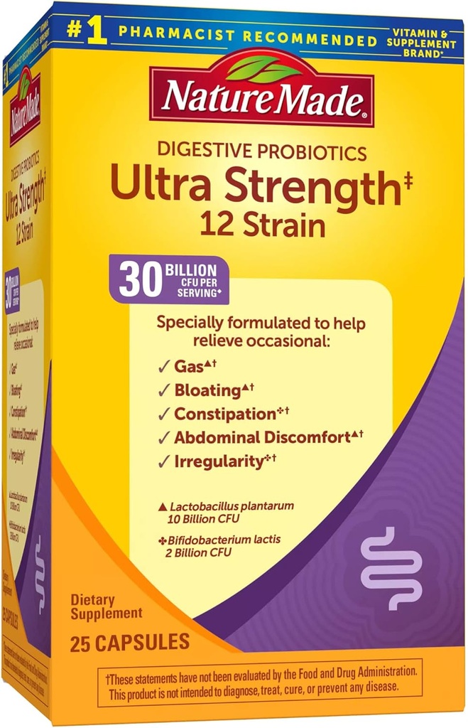 Natura Fatto Ultra Forza 12 Probiotici Strain Digestivi, Probiotici per le donne e gli uomini, 25 capsule probiotici, alimentazione di 25 giorni